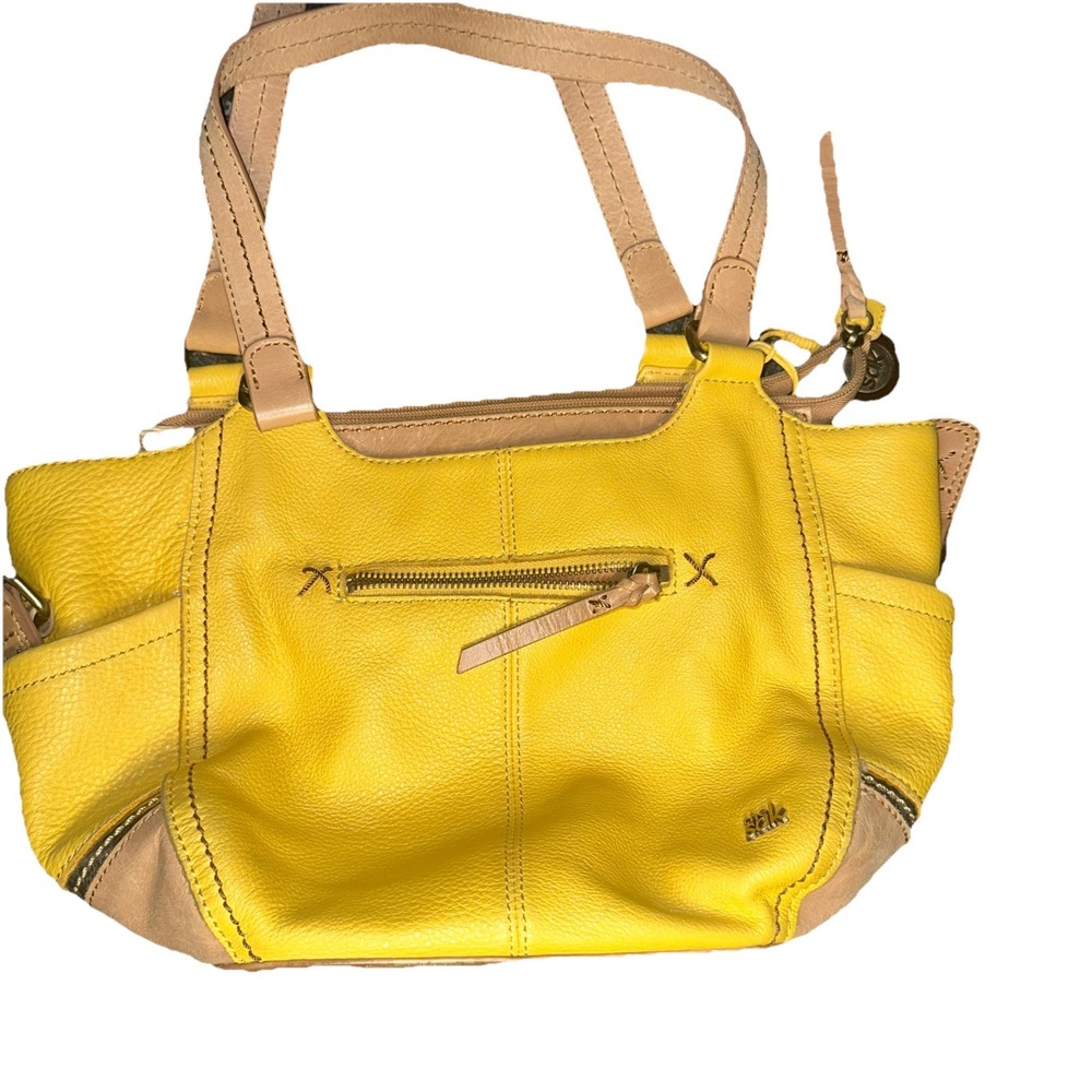 The Sak Hobo Shoulder Bag Purse Yellow Mustard Tan‎ Pebbled Bag Charm